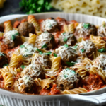 Dump and Bake Meatball Casserole with Bow Tie Pasta