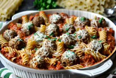 Thumbnail for Dump and Bake Meatball Casserole with Bow Tie Pasta